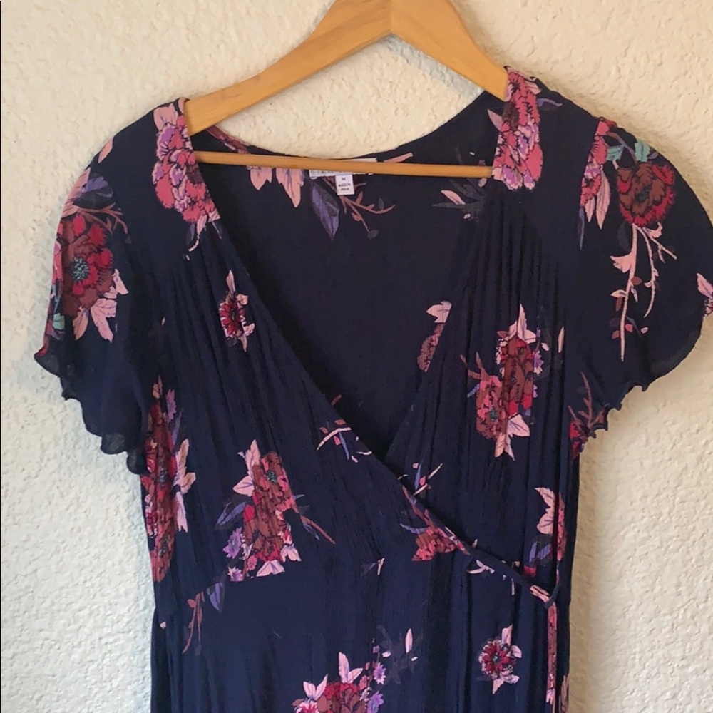 Blue Floral Wrap Maxi Dress